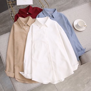 Milyfashion เสื้อเชิ้ตแขนยาว แบบหนา ทรงหลวม สีขาว แฟชั่นฤดูใบไม้ผลิ และฤดูใบไม้ร่วง สไตล์เกาหลี สําหรับผู้หญิง