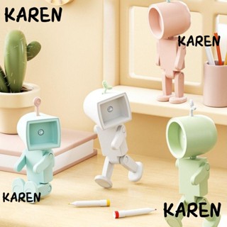 Karen โคมไฟตั้งโต๊ะ หุ่นยนต์การ์ตูนพลาสติก LED กลางคืน แบบพกพา สีพื้น ปรับได้ มินิน่ารัก ของขวัญสําหรับเด็ก