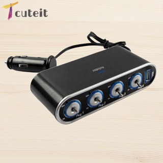 Tcuteit ซ็อกเก็ตแยกปลั๊กไฟ 12V 4 ช่อง พอร์ต USB ไฟ LED สําหรับรถยนต์