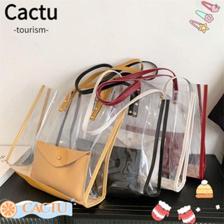 Cactu กระเป๋าสะพายข้าง PVC แบบใส ทรงบักเก็ต แฟชั่นฤดูร้อน