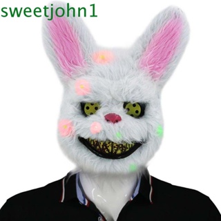 Sweetjohn หน้ากากคอสเพลย์ รูปกระต่ายเรืองแสงในที่มืด มีไฟ LED สําหรับปาร์ตี้ฮาโลวีน