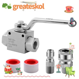 Greateskol ชุดวาล์วบอล สเตนเลส 4500 PSI 3/8 นิ้ว เชื่อมต่อเร็ว แรงดันสูง สีเงิน