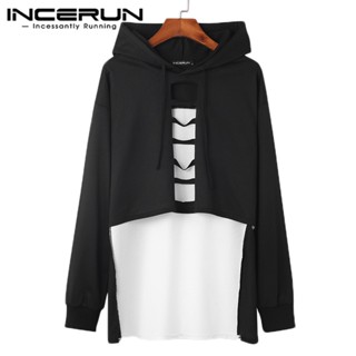 Incerun เสื้อกันหนาว แขนยาว มีฮู้ด สไตล์วินเทจ แฟชั่นสําหรับผู้ชาย