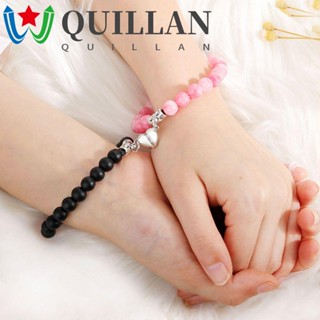 Quillan สร้อยข้อมือคู่ ที่น่าสนใจ 2 ชิ้น / เซต เพื่อนที่ดีที่สุด ลูกปัดกลม รัก รูปหัวใจ โลหะผสม แม่เหล็ก สายรัดข้อมือ