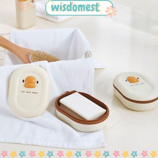 Wisdomest จานสบู่ กันน้ํา เป็ดน้อยสีเหลือง กล่องสบู่ สีครีม สีขาว ไม่เจาะรู ที่วางสบู่ติดผนังห้องน้ํา