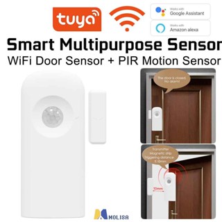 Tuya สมาร์ท Wifi มัลติฟังก์ชั่น Sensor Pir Human Motion เซ็นเซอร์ประตูหน้าต่างเครื่องตรวจจับเซนเซอร์ 2 ใน 1 ทำงานร่วมกับ Alexa Home MOLISA