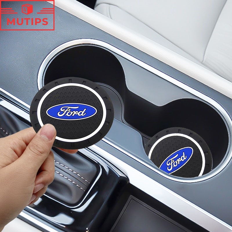 Ford ที่วางแก้วน้ำในรถยนต์มีไฟ Led 7 สี แผ่นรองแก้วกันลื่น ชาร์จใหม่ได้ ที่รองแก้วน้ำ สำหรับ Ford Ranger Raptor Everest Fiesta Focus Mustang Escape Ecosport STI