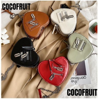 Cocofruit กระเป๋าถือ กระเป๋าสะพายไหล่ สะพายข้าง หนัง PU ทรงหัวใจ แต่งซิป สีพื้น หรูหรา แฟชั่นสําหรับสตรี