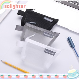 Solighter กระเป๋าตาข่ายไนล่อนใส มีซิป ขนาดเล็ก 3 สี สําหรับใส่เครื่องสําอาง 4 ชิ้น