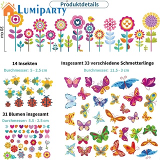 Lumiparty สติกเกอร์ลายดอกไม้ ผีเสื้อ มีกาวในตัว สําหรับตกแต่งหน้าต่างห้องเด็ก