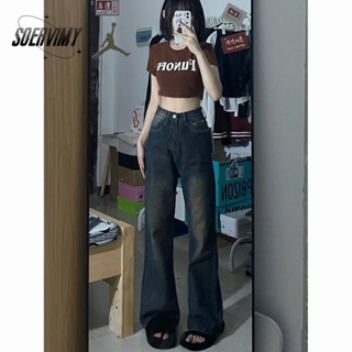 SOERVIMY กางเกงขายาว กางเกงยีสน์ผู้หญิง ทรงหลวม ๆ ตรง Retro Hip Hop Pants 2023 NEW Style WNK23906ET 36Z230909