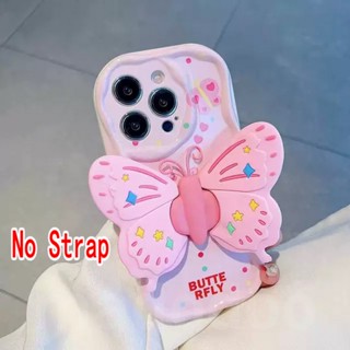 Cute Casing for iPhone 15 14 Pro Max 13 12 11 ProMax X XS XR 7 8 6 6S Plus SE 2020 Cartoon Butterfly Stand Wavy Cream Edge Fine Hole Shockproof Lens Protection Soft Phone Case Cover NY 51