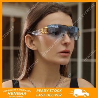 (HENGHA) Y2k Futuristic Rimless Trend แว่นกันแดดแฟชั่น แนวตะวันตก แบบกลวง