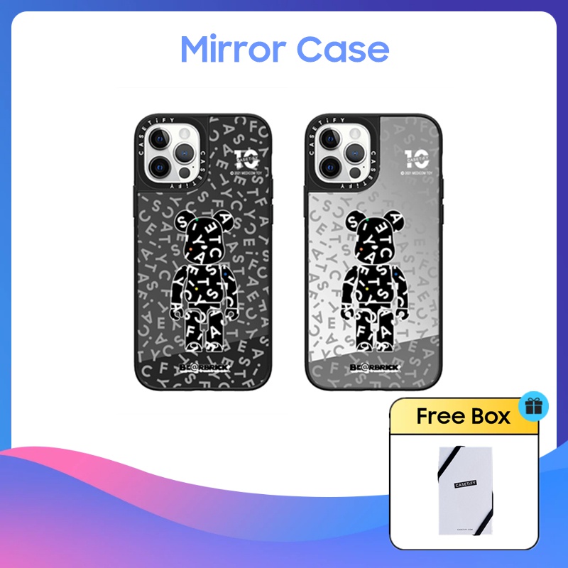 Casetify เคสโทรศัพท์มือถือแบบกระจกแข็ง ลาย Bearbrick Monogram สําหรับ iPhone 11 12 13 14 15 Plus Pro Max
