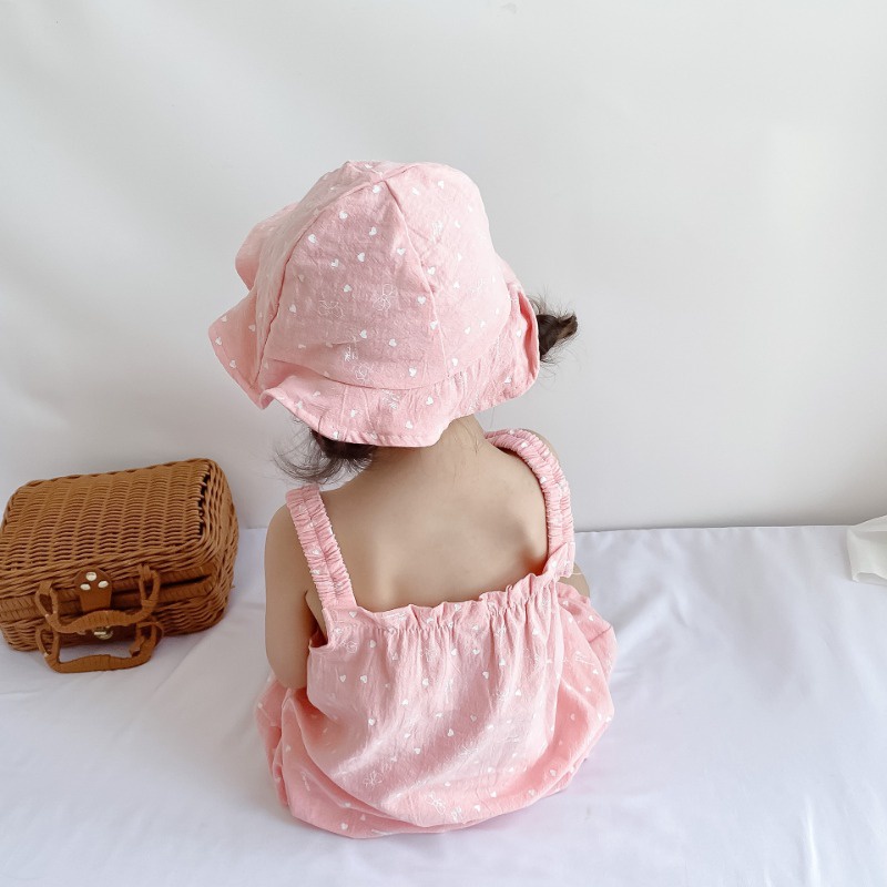 ชุดจั๊มสูทรอมเปอร์ แขนกุด ผ้าฝ้าย ลายดอกไม้ และหมวก แฟชั่นฤดูร้อน สําหรับเด็กผู้ชาย และเด็กผู้หญิง อายุ 0-2 ปี - รูปที่ 4