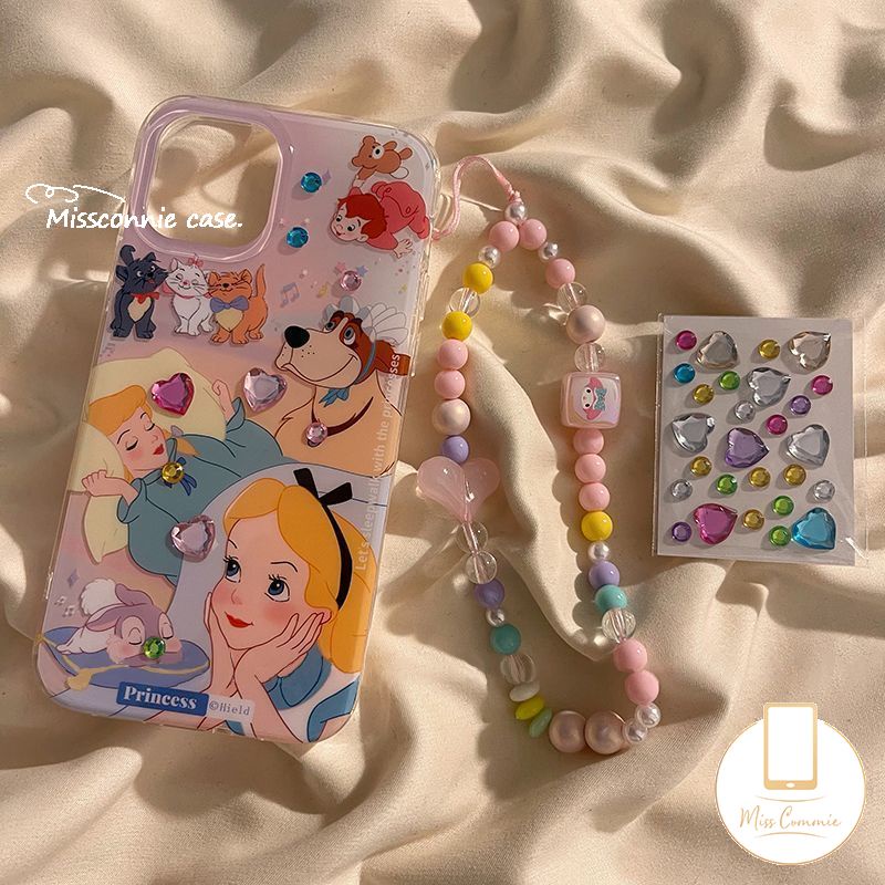 เคสโทรศัพท์มือถือแบบนิ่ม ลายการ์ตูนเจ้าหญิงอลิซ พร้อมที่ตั้งวาง และสติกเกอร์เพชร สําหรับ Samsung A12 A04s A14 A53 A13 A50 A02 A04E A20s A02s A23 A52 A03 A50s A21s A10 A11 A51 A33 A22 A20 A72 A31 A52s A10S