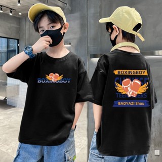 ✨【พร้อมส่ง】เสื้อยืดแขนสั้นลําลอง ผ้าฝ้ายแท้ พิมพ์ลาย ทรงหลวม สไตล์ตะวันตก แฟชั่นฤดูร้อน สําหรับเด็กผู้ชาย อายุ 1-14 ปี