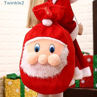 Twinkle กระเป๋าเป้สะพายหลัง ผ้ากํามะหยี่ แบบนิ่ม ลายซานตาคลอส ขนาดใหญ่ พร้อมเชือกรัด สีทอง สําหรับของขวัญ