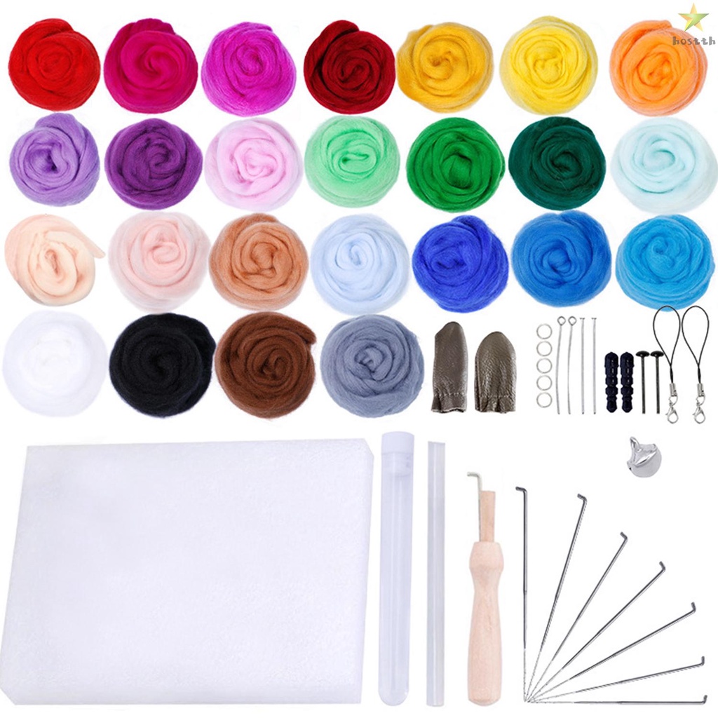 Needle Felting Supplies 25 Colors Wool Roving Set for DIY Crafting and Art Projects