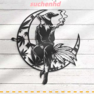 Suchenhd ป้ายแม่มดฮาโลวีน แม่มด ดวงจันทร์ โลหะ สีดํา สําหรับแขวนตกแต่งผนัง ประตู ปาร์ตี้ 12 นิ้ว