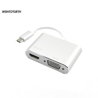 ☼Wt 2 in 1 อะแดปเตอร์แปลง USB 31 Type-C เป็น HDMI VGA 4K ความคมชัดสูง สําหรับ MacBook PC