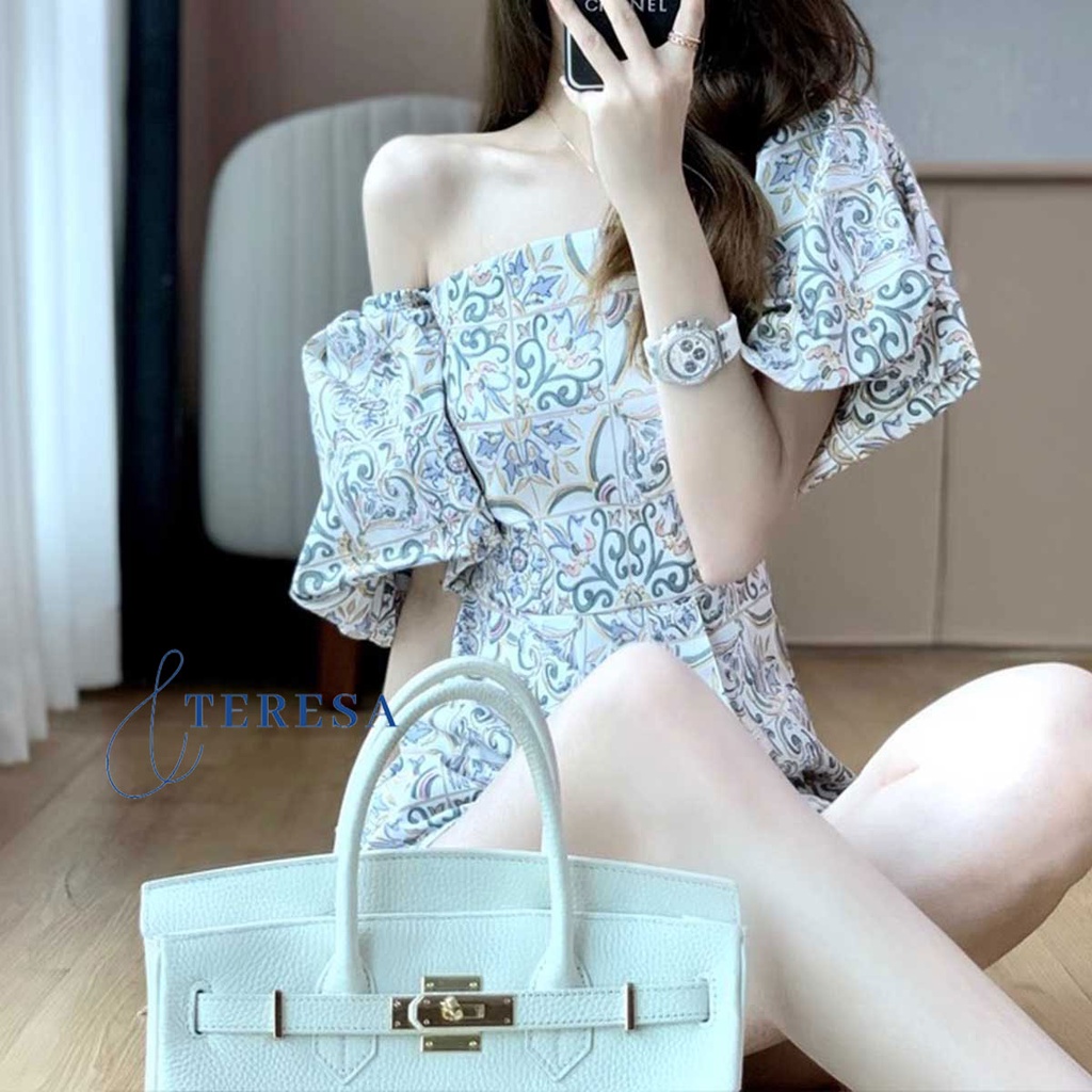 พร้อมส่ง ชุดจั๊มขาสั้นพิมพ์ลายสุดวินเทจ ทรงน่ารักใส่ได้ตลอด