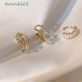 Twinkle1 ต่างหูแบบหนีบ ประดับเพชร เพทาย รูปดาว เครื่องประดับแฟชั่น สําหรับผู้หญิง