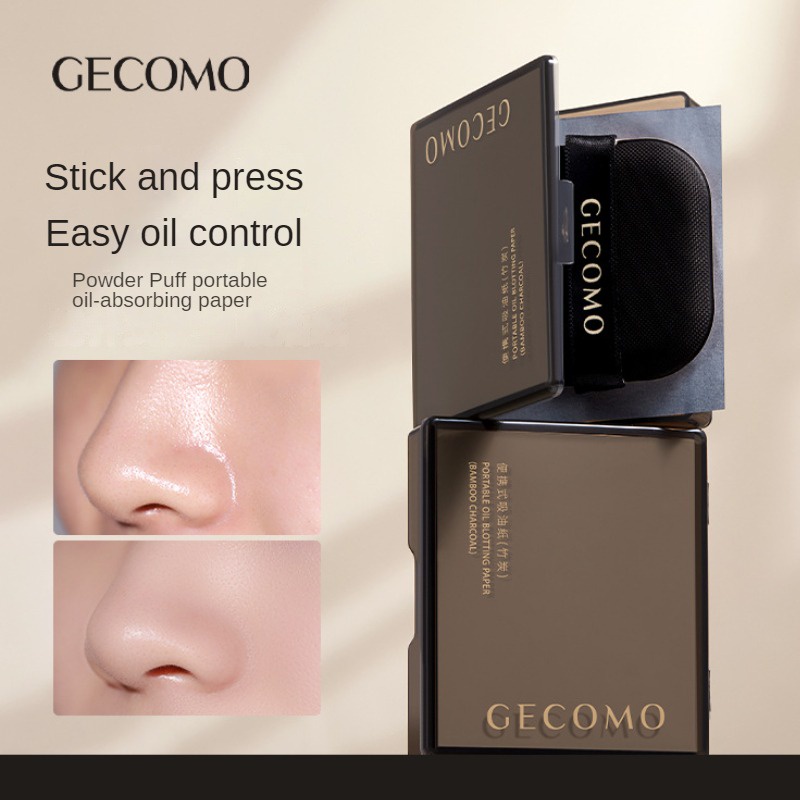 Gecomo กระดาษซับมัน แบบพกพา ติดทนนาน พร้อมกระจกแต่งหน้า สําหรับควบคุมความมัน