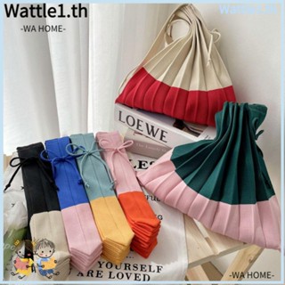 Wttle กระเป๋าผ้าขนสัตว์ ทรงโท้ท แต่งจับจีบ สีตัดกัน สุดชิค สําหรับผู้หญิง