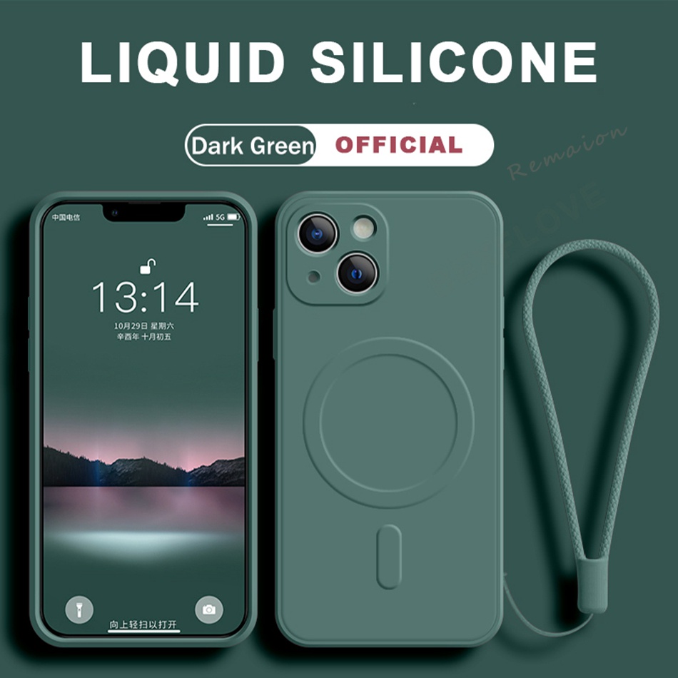Matte Liquid สําหรับ iPhone 16 15 11 12 13 mini 14 Pro max 8 Plus X XR XS max 15Pro max เคสโทรศัพท์ซิลิโคนแม่เหล็กเดิมอย่างเป็นทางการ Soft Candy กล้อง Protector ฝาหลัง