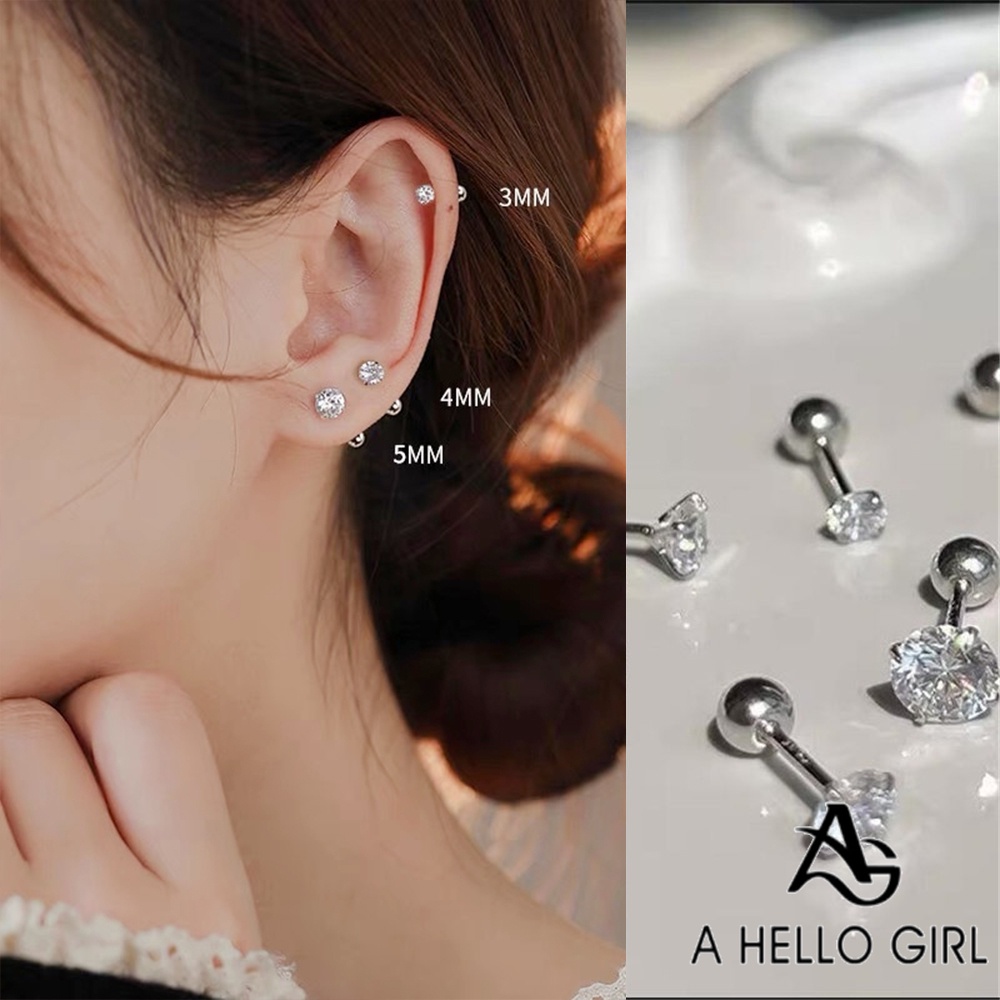 A HELLO GIRL ต่างหูสตั๊ดเดี่ยว เงิน S925 ประดับเพทาย คริสตัล เครื่องประดับ สําหรับผู้หญิง 1 ชิ้น