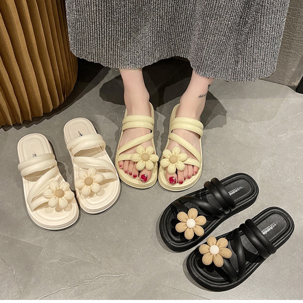 JS Fashion Lady รองเท้าแตะลําลองรองเท้าแตะดอกไม้ Kasut Perempuan bunga Selipar 女神ข่าวใหม่รองเท้ากลุ่