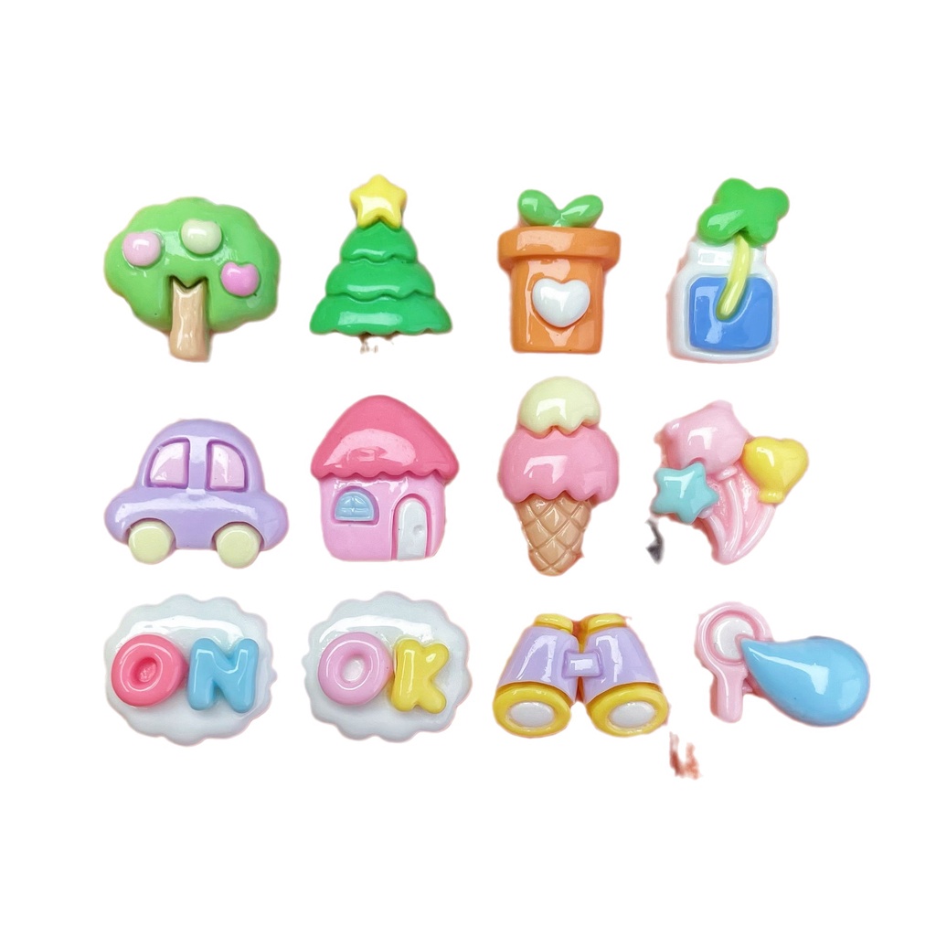 10 ชิ้น / เซต ต้นไม้น่ารัก บ้าน รถยนต์ เรซิน ด้านหลังแบน เคสโทรศัพท์ ถ้วยน้ํา วัสดุตกแต่ง DIY กิ๊บติดผม อุปกรณ์เครื่องประดับ