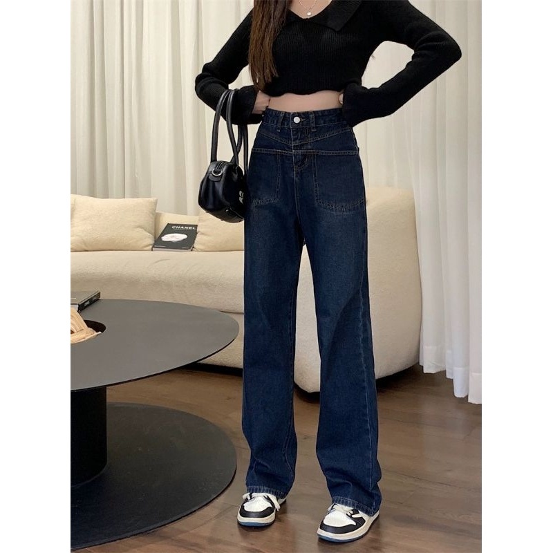 Elves✨พร้อมส่ง✨ กางเกงยีนส์เอวสูง ขายาว 6สี ทรงกระบอก ~946/946-1~ -NZ - รูปที่ 4