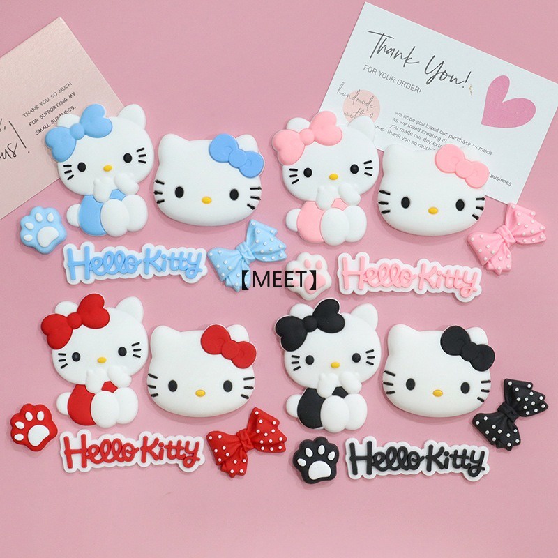 【MEET】5 ชิ้น/แพ็คHello Kitty KTแมวอุปกรณ์DIYเคสโทรศัพท์กระเป๋ารองเท้ากาวครีมเครื่องประดับผมถ้วยน้ำกระติกน้ำร้อนอุปกรณ์เสริมถ้วยยางPVCยางนุ่มชุดเครื่องประดับ