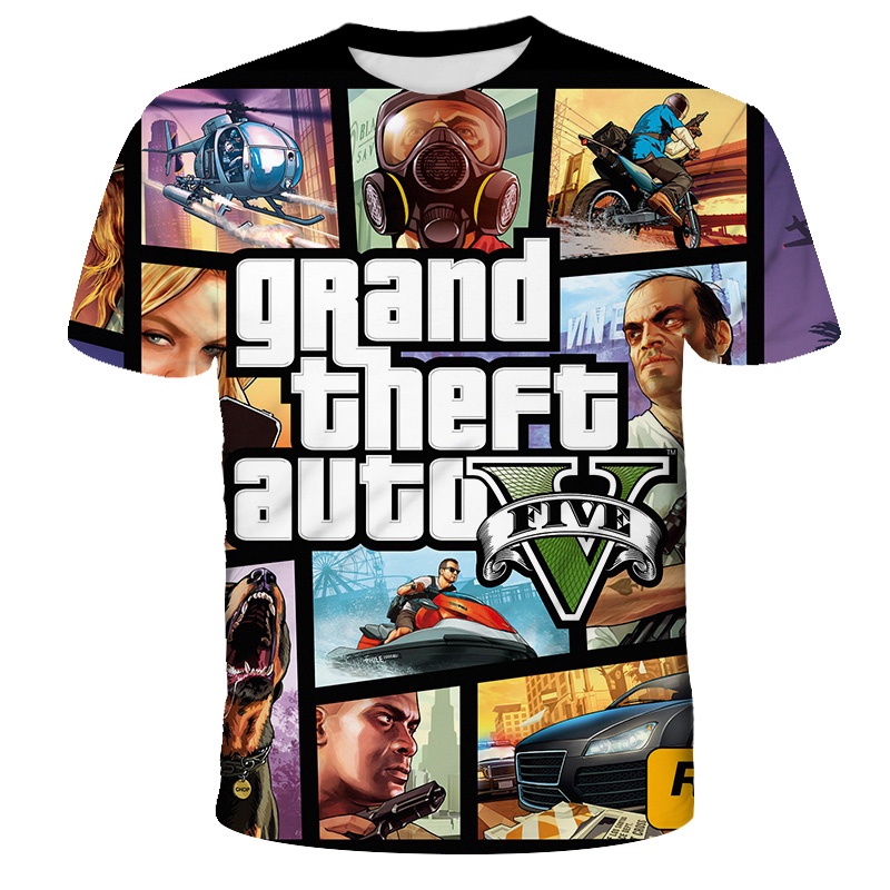 เสื้อยืดแขนสั้นลําลอง พิมพ์ลาย Grand Theft Auto 3D Game GTA 5 Streetwear โอเวอร์ไซซ์ สําหรับผู้ชาย และผู้หญิง