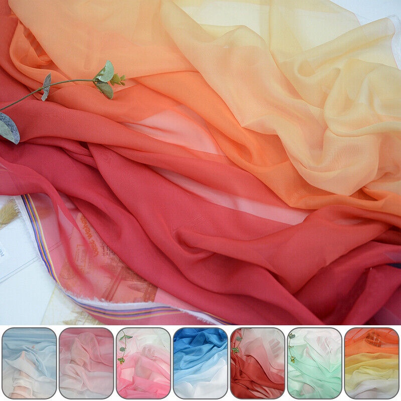 100*140ซม สีไล่ระดับสีผ้าชีฟองสายรุ้งเครื่องแต่งกายจีนเวทีเต้นรําเย็บหัตถกรรม