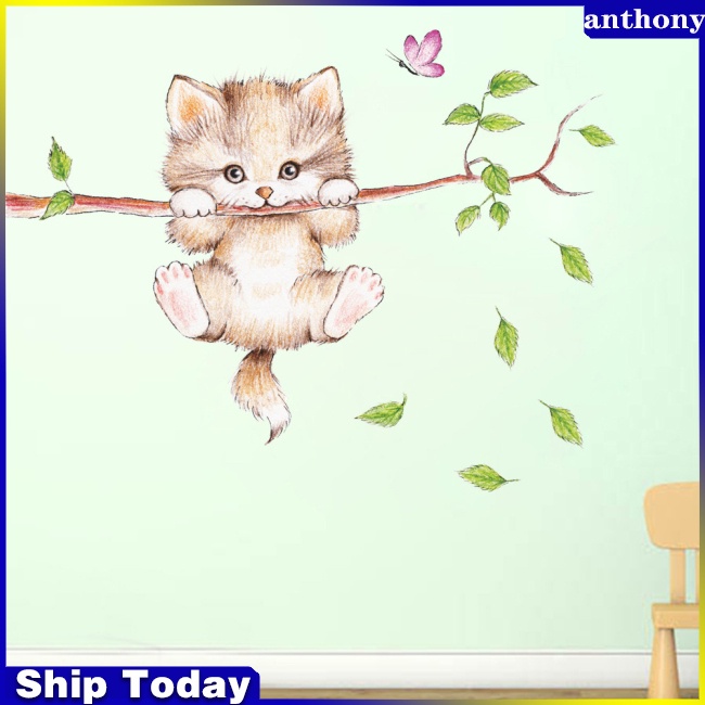 Anthony สติกเกอร์ติดผนัง ลายแมวน่ารัก ถอดออกได้ สวยงาม หลากสี สําหรับตกแต่งบ้าน