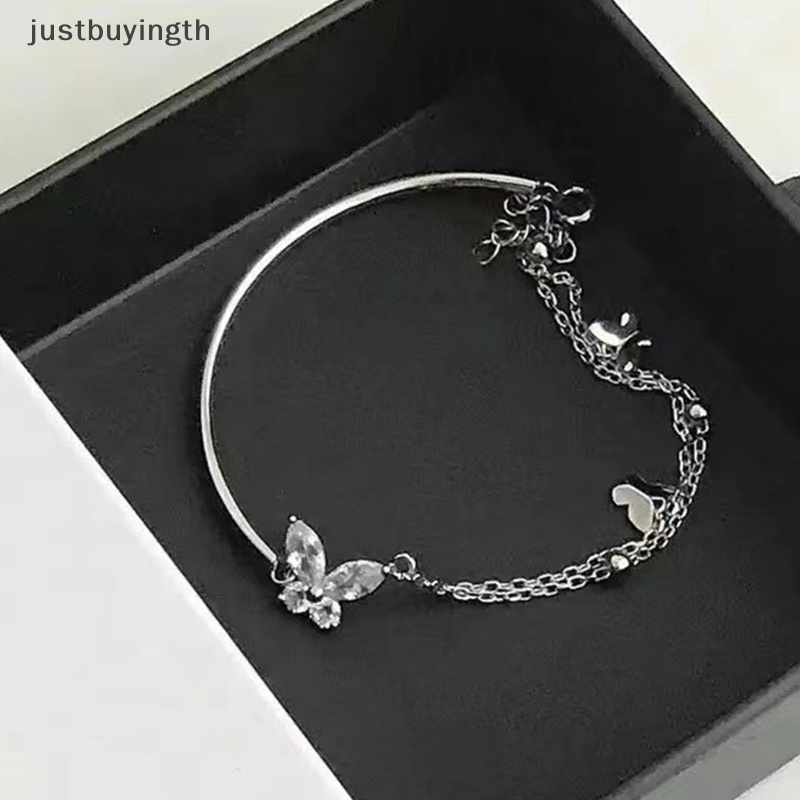 [JBTH] สร้อยข้อมือ กําไลข้อมือ โซ่ หลายชั้น ประดับเพทาย ผีเสื้อ แวววาว สีเงิน เครื่องประดับแฟชั่น สําหรับผู้หญิง [JB]