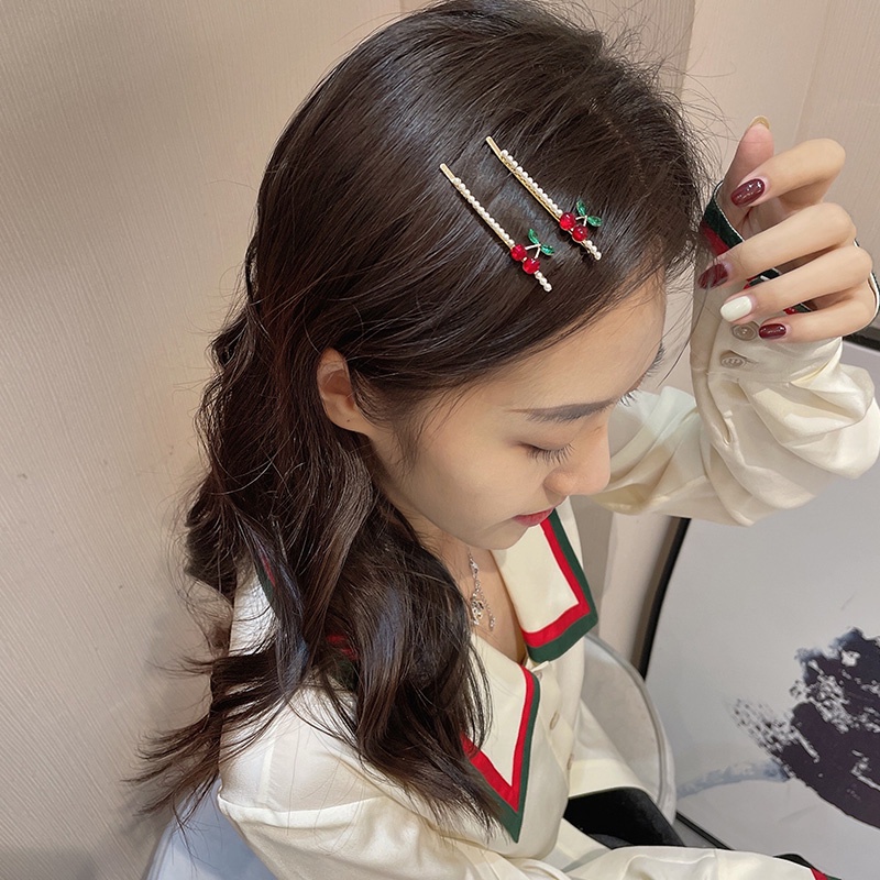 กิ๊บติดผม ประดับไข่มุก และพลอยเทียม สีแดง สไตล์เกาหลี และญี่ปุ่น - รูปที่ 3