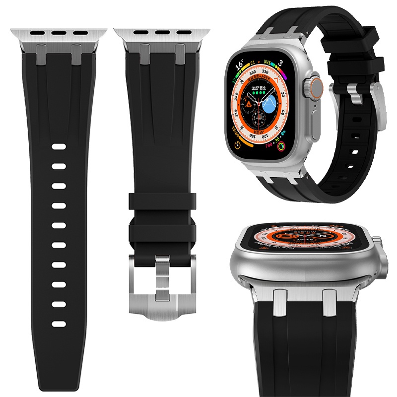 Ap สายนาฬิกาข้อมือซิลิโคน โลหะ แบบนิ่ม สําหรับ Apple Watch ultra2 49 มม. 9 8 7 45 มม. 41 มม. IWatch 6 5 4 SE 44 มม. 42 มม. 40 มม. 38 มม.
