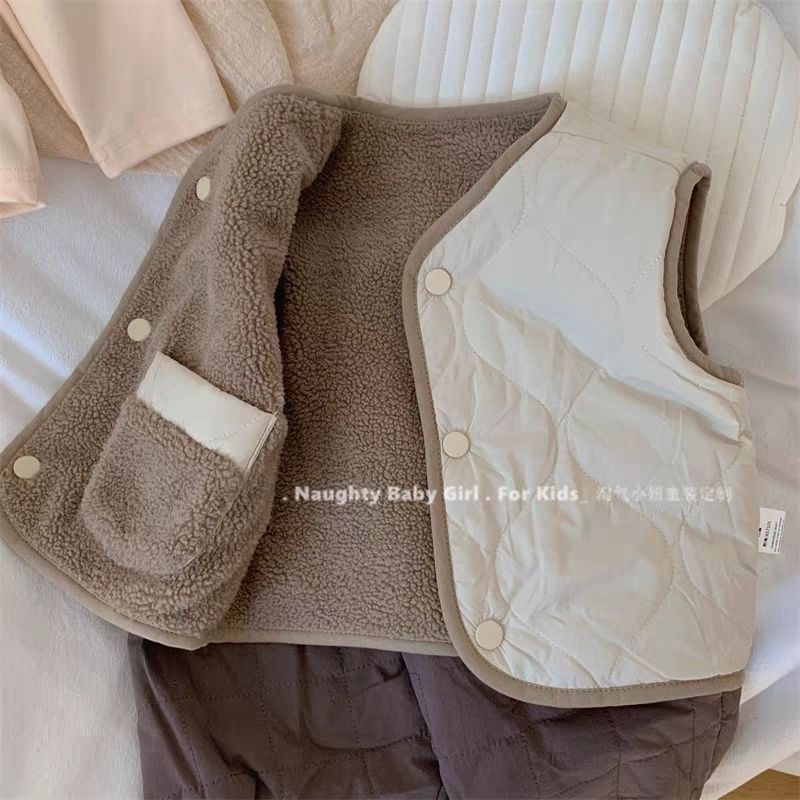 เสื้อกั๊ก แบบหนา สองด้าน แฟชั่นฤดูใบไม้ร่วง และฤดูหนาว สไตล์เกาหลี สําหรับเด็กผู้ชาย และเด็กผู้หญิง