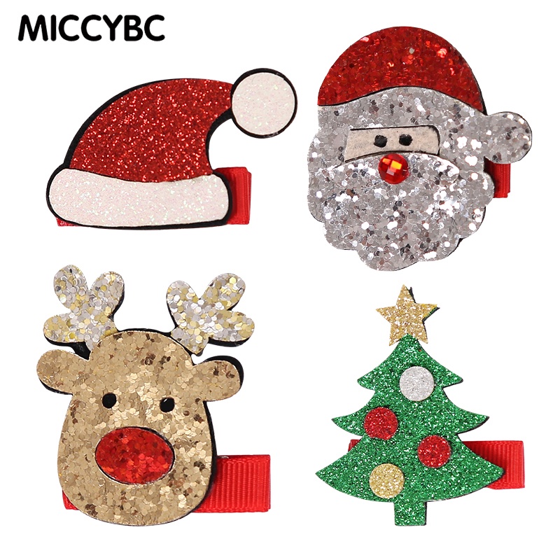 [MICCYBC] กิ๊บติดผม ลายการ์ตูนซานตาคลอส กวางเอลก์ ประดับเลื่อม กลิตเตอร์ สําหรับเด็ก