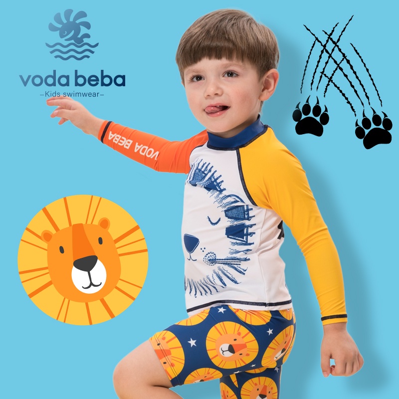 VODA BEBA ชุดว่ายน้ำเด็ก ชุดว่ายน้ำเด็กชายกันยูวี ชุดว่ายน้ำเด็กผู้ชาย เสื้อแขนยาว-กางเกงขาสั้น ชุดว่ายน้ำเด็กผู้ชายชุดว่ายน้ำแยก