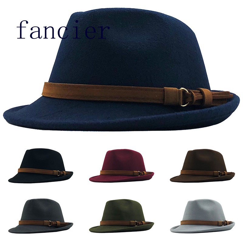 Fancier Gentleman หมวกหนัง หัวเข็มขัด Fedoras หมวกสุภาพบุรุษ แจ๊ส ฮิปฮอป สําหรับผู้หญิง ผู้ชาย