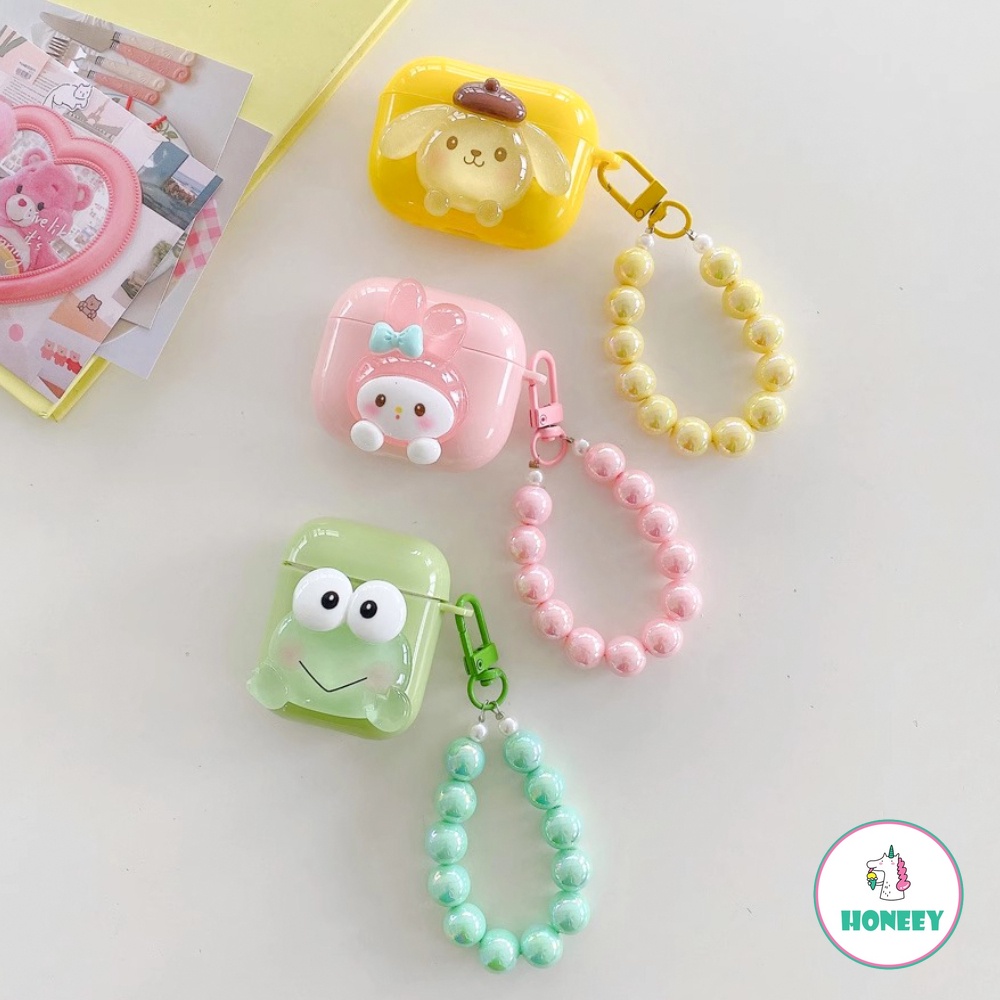 SANRIO เคสหูฟังบลูทูธ ลายการ์ตูนเมโลดี้ 3D พร้อมสายโซ่คล้อง สําหรับ Apple AirPods 1 2 3 Pro 2
