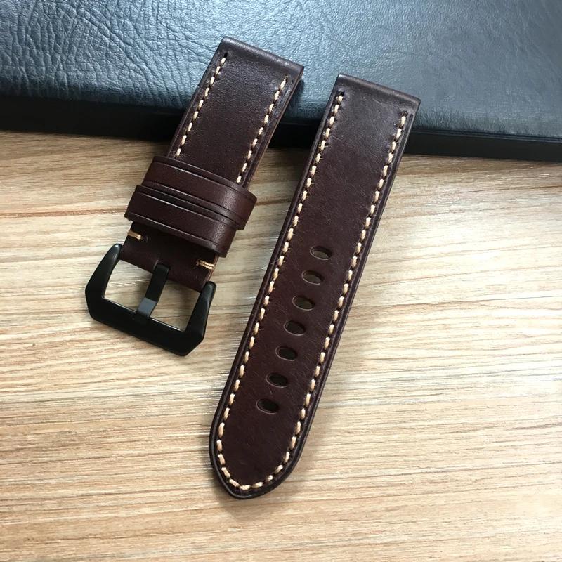สายนาฬิกาข้อมือหนังแท้ สีน้ําตาลอิตาลี คุณภาพสูง 24 มม. 26 มม. สําหรับ PAM Panerai 44 มม. 47 มม.