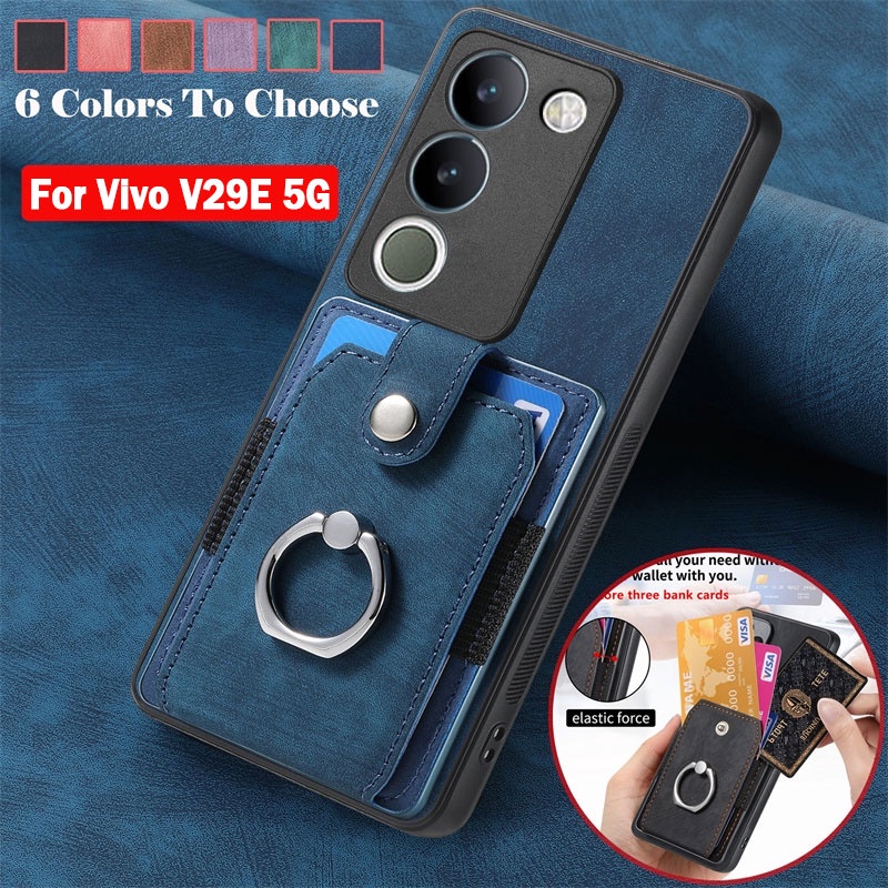 เคสโทรศัพท์มือถือหนัง ฝาพับ พร้อมช่องใส่บัตร ตั้งได้ กันกระแทก สําหรับ Vivo V30 V29e 5G V29e V27e V 27 V27 V29 Pro V27Pro V29Pro V30Pro 4G 5G