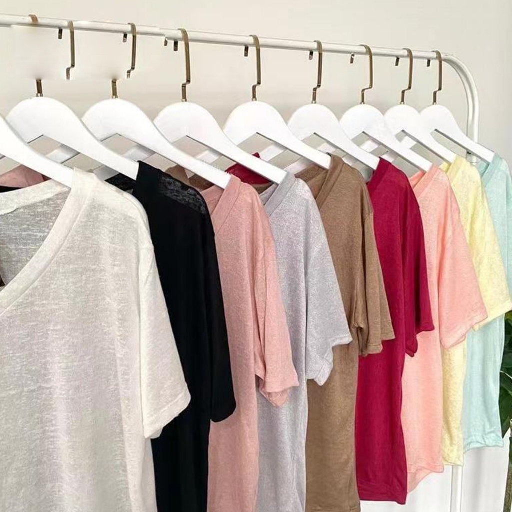 เสื้อยืดคอวีสีพื้น ไม่ร้อน แห้งไว ไม่หดไม่ย้วย