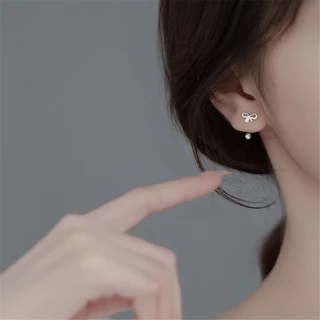 A HELLO GIRL ต่างหู รูปตัว U 925 ประดับโบว์ ไม่ต้องถอด อเนกประสงค์ แบบเรียบง่าย สําหรับผู้หญิง